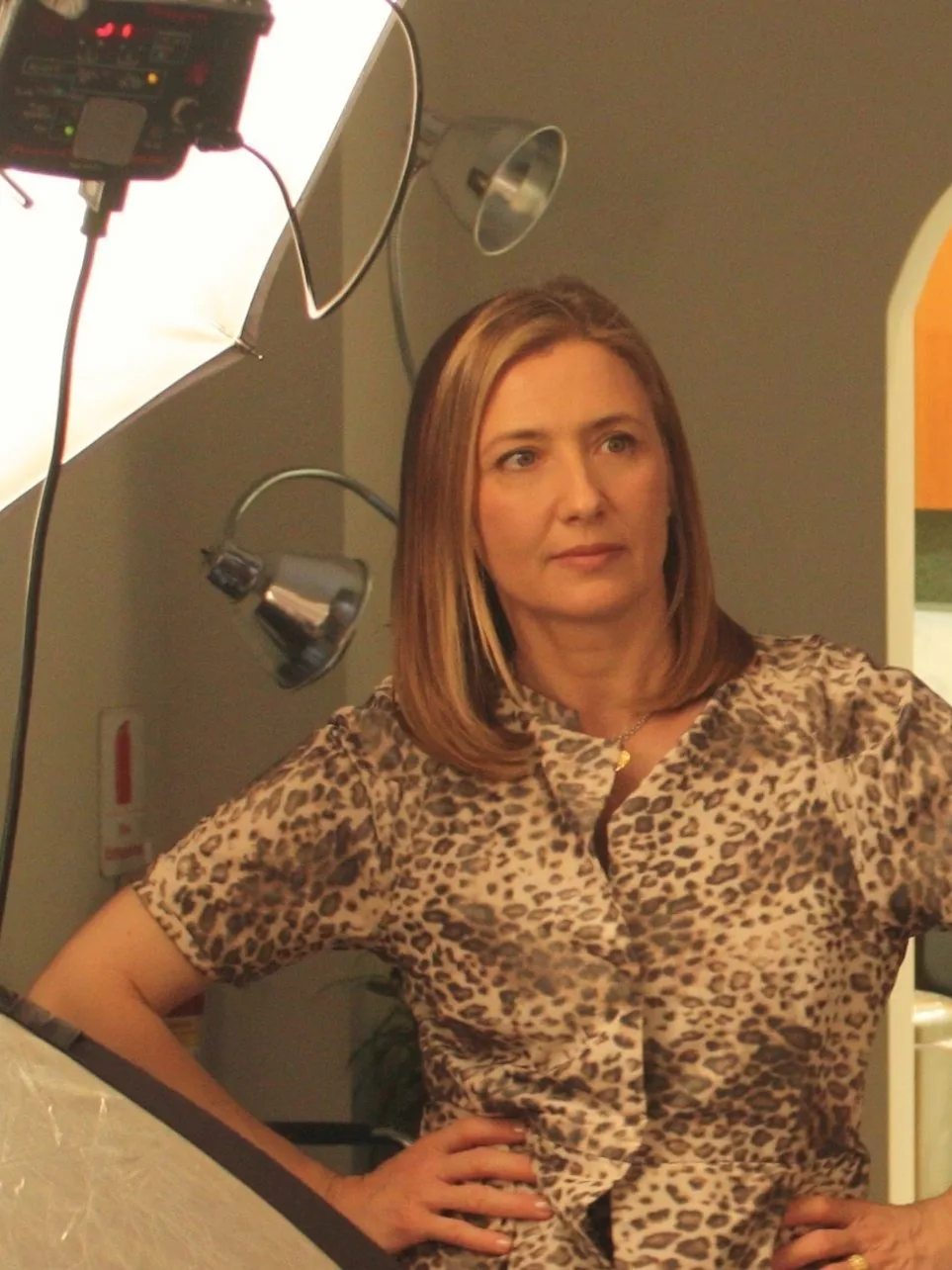 Ayfer Deniz on set at a photo shoot in her salon