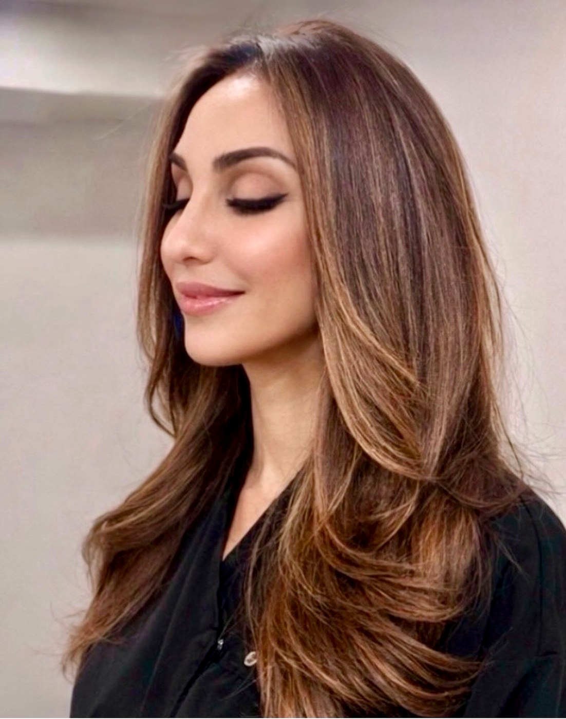 Warm espresso and caramel hair color